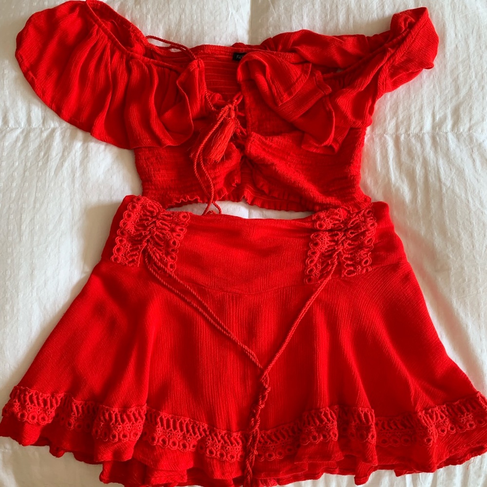 Red fashion nova two piece set